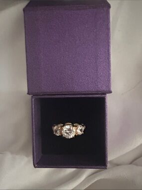 Three-Stone Crystal Ring in Gold Tone - Elegant Women’s Jewelry
